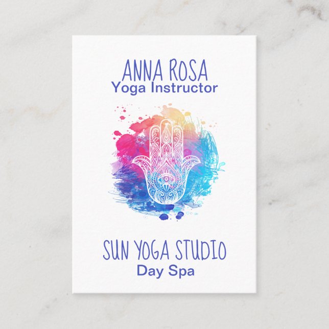 Cartão De Visita *~* Watercolor Yoga Spa Hamsa Mão (Frente)