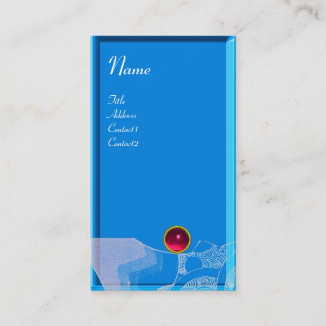 Cartão De Visita WAVES RUBY MONOGRAM, cor-de-rosa azul branco (Frente)