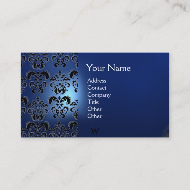 Cartão De Visita WAX SEAL DAMASK MONOGRAMA azul (Frente)