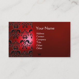 Cartão De Visita WAX SEAL DAMASK MONOGRAMA vermelho