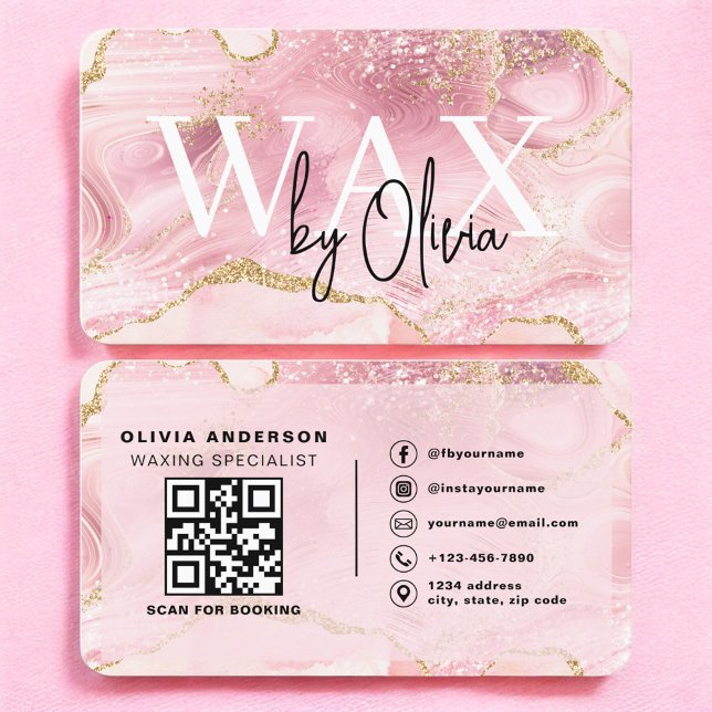 Cartão De Visita Wax Specialist Esthetician Pink QR Code  (Criador carregado)