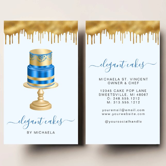 Cartão De Visita Wedding Cake Glitter Drip Royal Blue Bakery (Criador carregado)