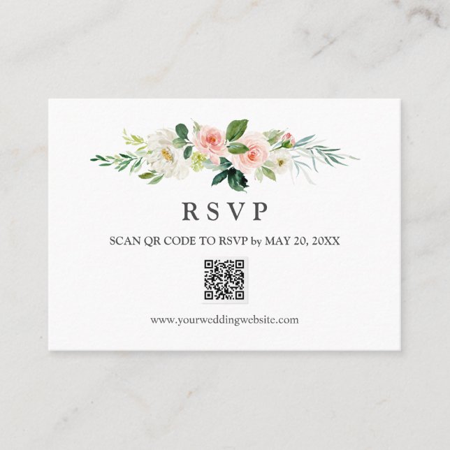 Cartão De Visita WEDDING DE CÓDIGO QR RSVP de Casamento Blush Moder (Frente)