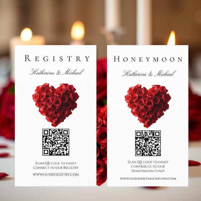 Cartão De Visita Wedding Registry-Heart Shaped Red Roses- (Wedding Registry-Heart Shaped Red Roses- Registry and Honeymoon Fund)