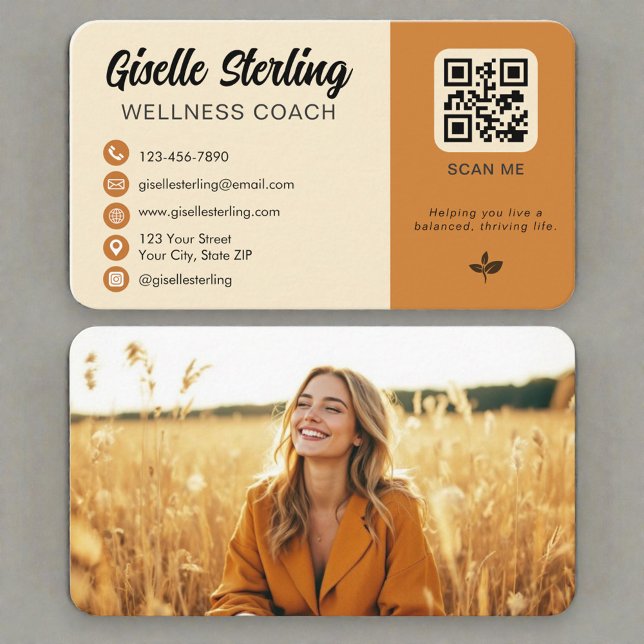 Cartão De Visita Wellness Coach Photo QR Code (Criador carregado)