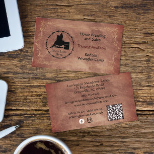 Cartão De Visita Western Horse Ranch Seu Logotipo Código QR