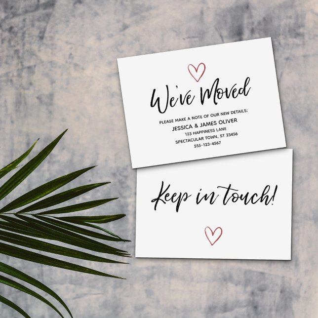 Cartão De Visita "We've Moved" Modern Handwriting, Red Heart Card (Criador carregado)