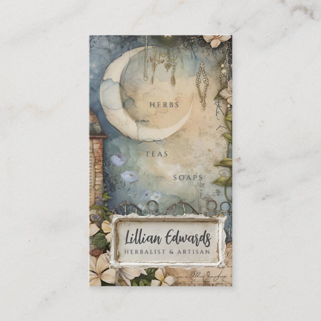 Cartão De Visita Whimsical Moon Garden Business Card (Frente)