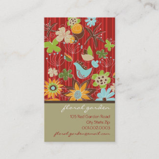 Cartão De Visita Whimsical Red Floral Garden Blooms Modernos Chic