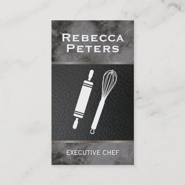 Cartão De Visita Whisk Rolling Pin Culinary Master Marble Negro (Frente)