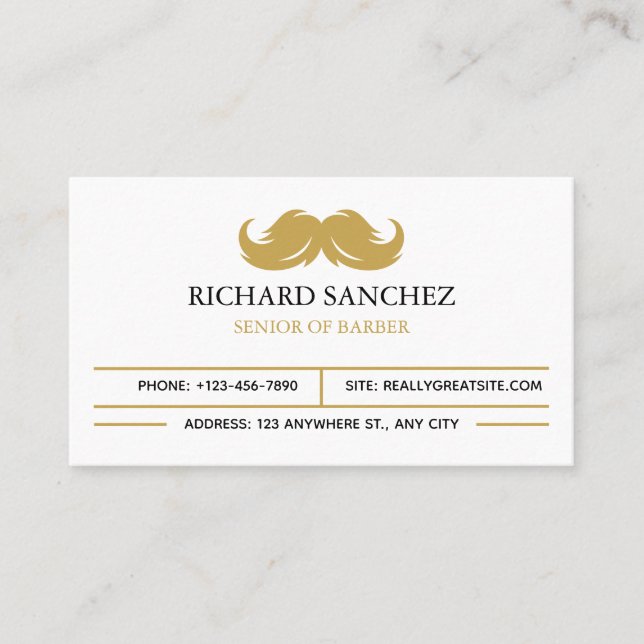 Cartão De Visita White and Gold Morden Berber Shop  (Frente)