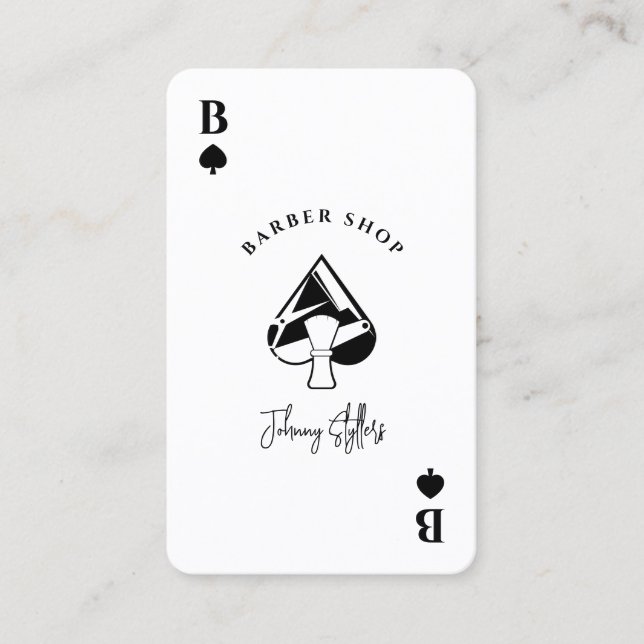 Cartão De Visita White black Ace of spades barber shop (Frente)
