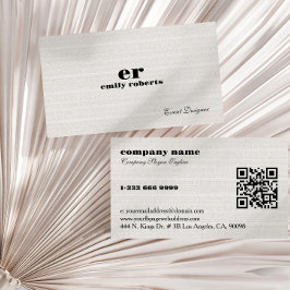 Cartão De Visita White Burlap Linen QR Code Business Card