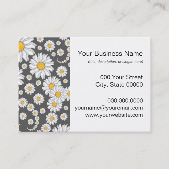 Cartão De Visita White Daisies no fundo da Cinza (Frente)