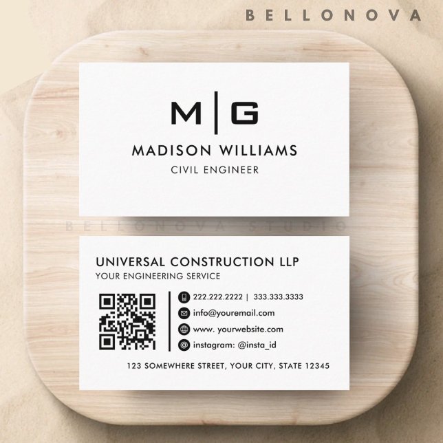Cartão De Visita White E Black Personalizáveis (Customizable White And Black Professional Business Card)