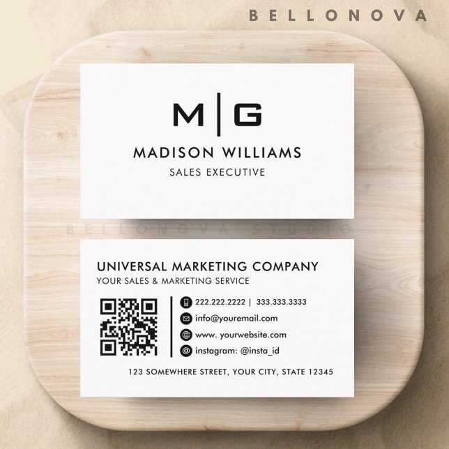 Cartão De Visita White E Black Personalizáveis (Customizable White And Black Professional Business Card)