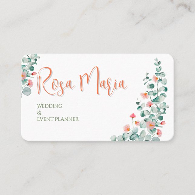 Cartão De Visita White Feminine Watercolor Floral Event Planner (Frente)