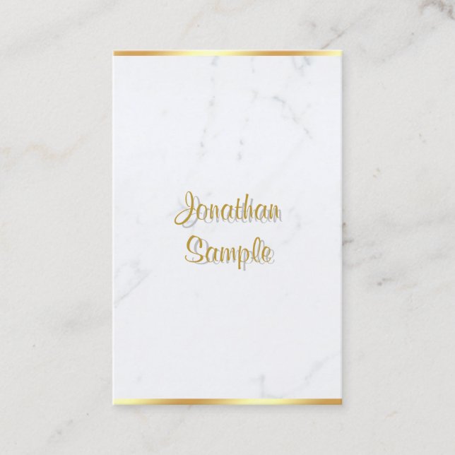 Cartão De Visita White Marble Dourado Manuscrito Script Chic Modern (Frente)