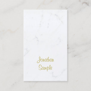 Cartão De Visita White Marble Script Dourado Modelo do Luxury Moder