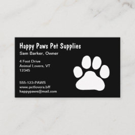 Cartão De Visita White Paw Print em Preto - (Texto Personalizado e 