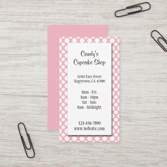 Cartão De Visita White Polka Dots on Pink Editable Business Card (Frente/Verso In Situ)