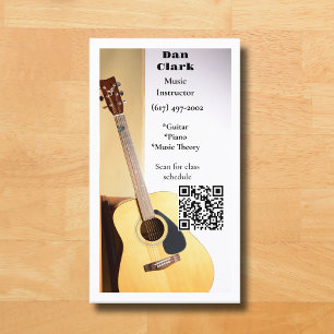 Cartão De Visita White QR Code Música Professora Acústica Guitarra