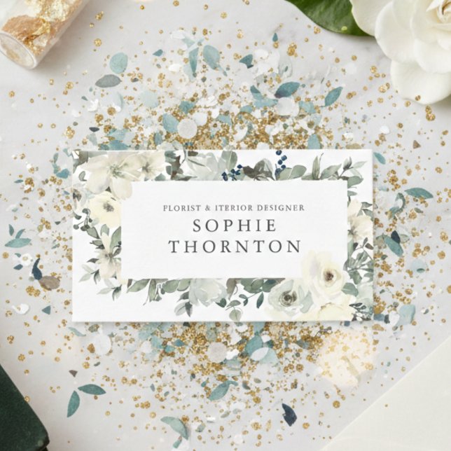 Cartão De Visita White roses elegant  (Criador carregado)