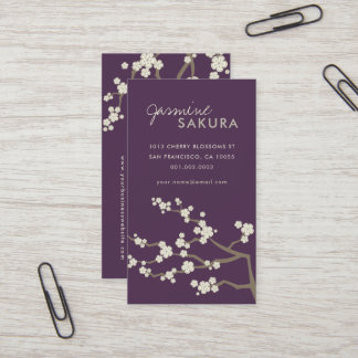 Cartão De Visita White Sakura Oriental Cherry Blossoms Elegante Chi
