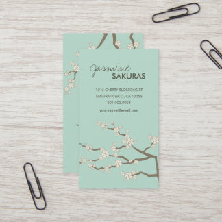 Cartão De Visita White Sakura Oriental Cherry Blossoms Elegante Chi
