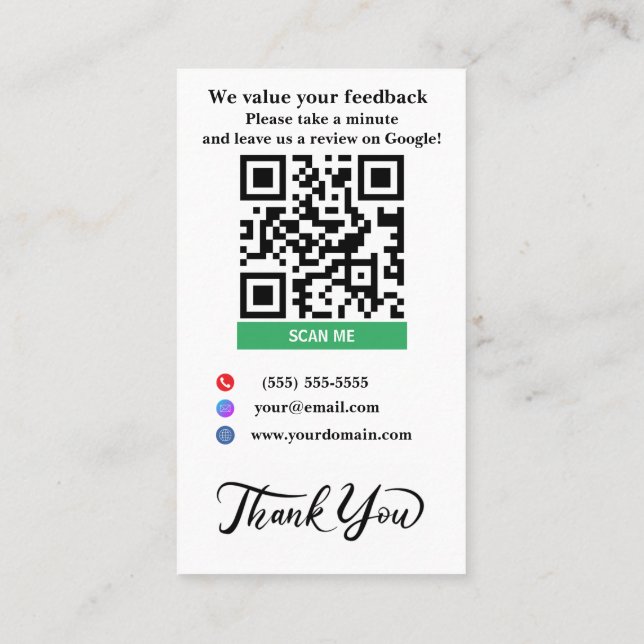 Cartão De Visita White Small Business Google Review Modelo (Verso)