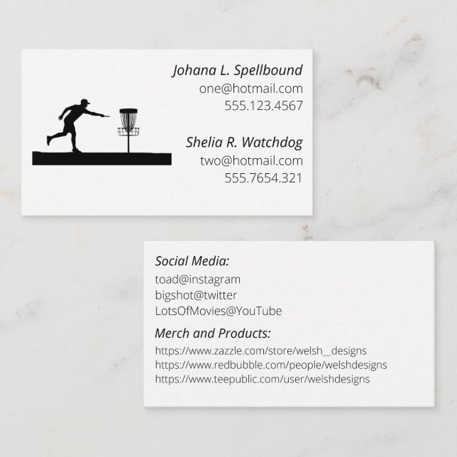 Cartão De Visita White Social calling card-Disc Golf (Frente/Verso)