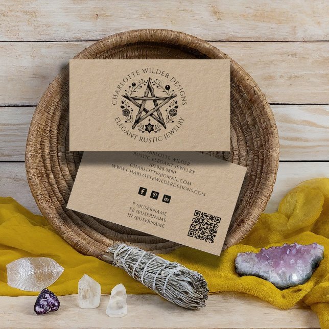 Cartão De Visita Wiccan Pagan Kraft Jewelry Designer Código QR (Criador carregado)