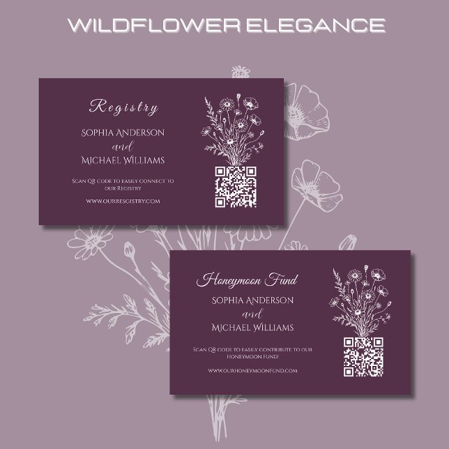 Cartão De Visita Wildflower Elegance-Registry-Honeymoon (Wildflower Elegance Wedding Registry and Honeymoon Fund Purple-Rustic-Bohemian-Country)