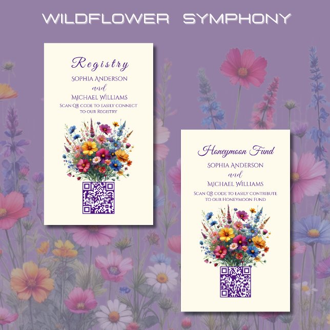 Cartão De Visita Wildflower Elegance-Registry-Honeymoon Business Ca (Wildflower Symphony Wedding Registry and Honeymoon Fund-Colorful, Rustic, Country, Bohemian, Elegant)