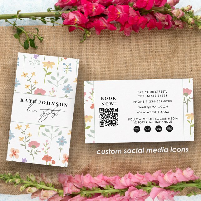 Cartão De Visita Wildflowers Floral Salon Hair Stylist Makeup (Wildflowers Floral Salon Hair Stylist Makeup Business Card)