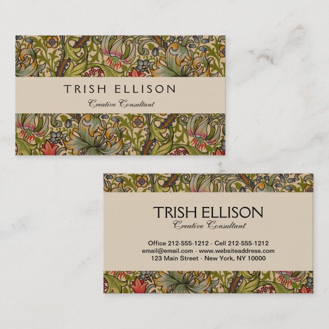 Cartão De Visita William Morris Ouro Lily Antique (Frente/Verso)