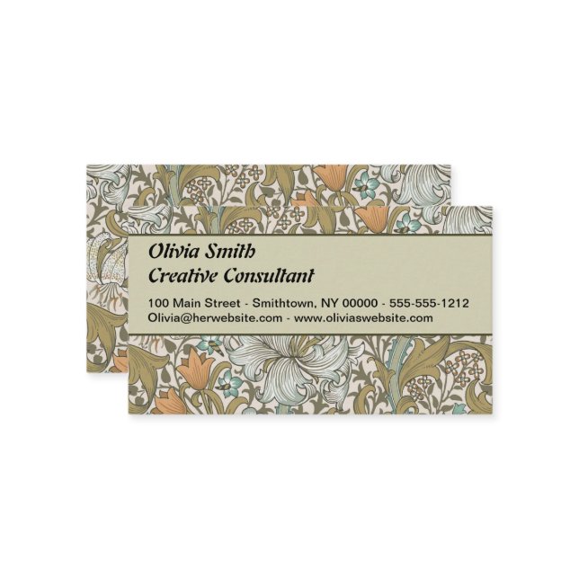 Cartão De Visita William Morris Ouro Lily Blue Dourado Classic (Frente/Verso In Situ)