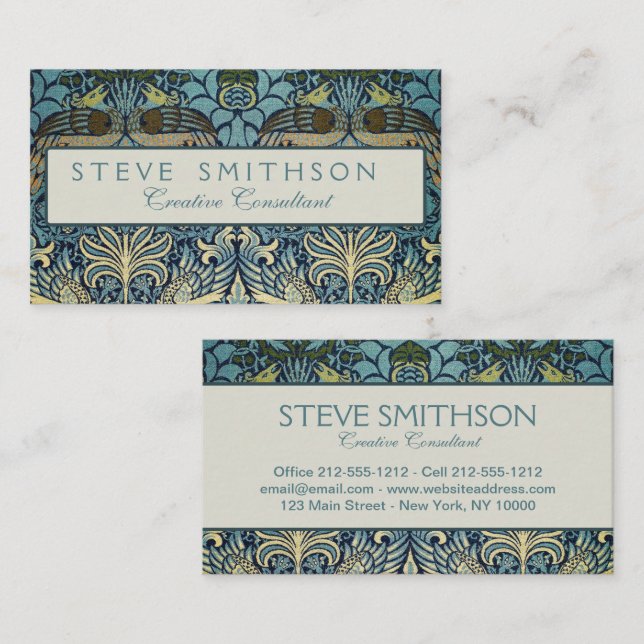 Cartão De Visita William Morris Peacock and Dragon Woven Design (Frente/Verso)