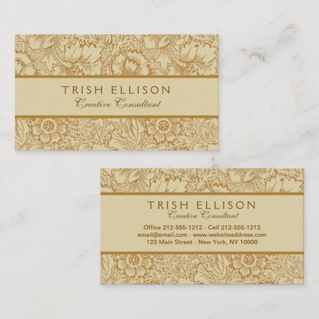 Cartão De Visita William Morris Poppy Floral Wallpaper (Frente/Verso)