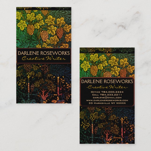 Cartão De Visita William Morris Uvas e Vinhas De Uvas (Frente/Verso)