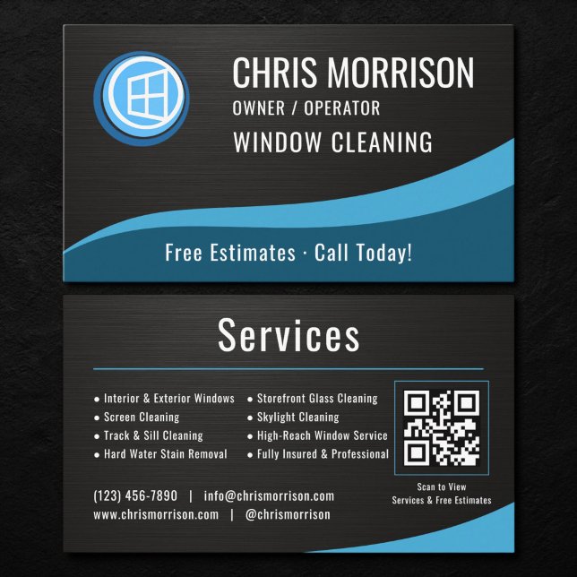 Cartão De Visita Window Cleaning QR Code Metallic (Criador carregado)