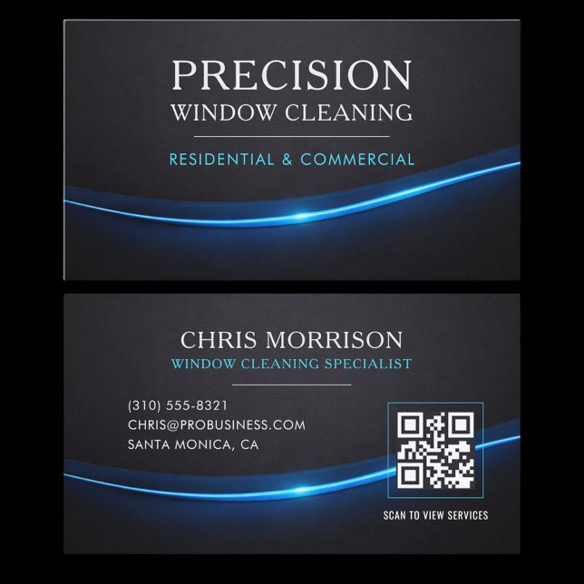 Cartão De Visita Window Cleaning QR Code Professional (Criador carregado)