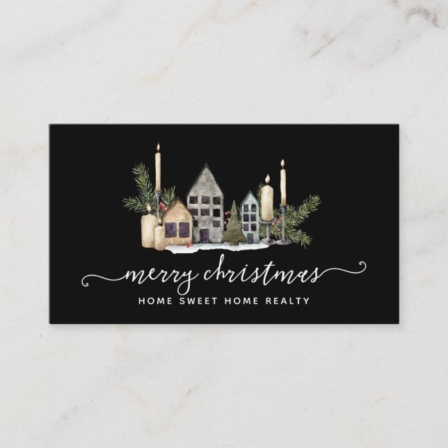 Cartão De Visita Winter Greenery Pine and Berries Holiday Business (Frente)