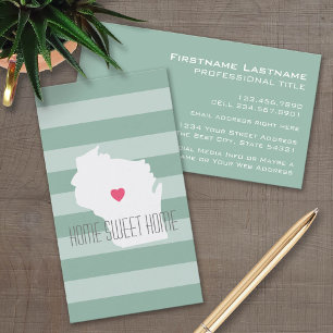 Cartão De Visita Wisconsin Map Home State Love with Custom Heart
