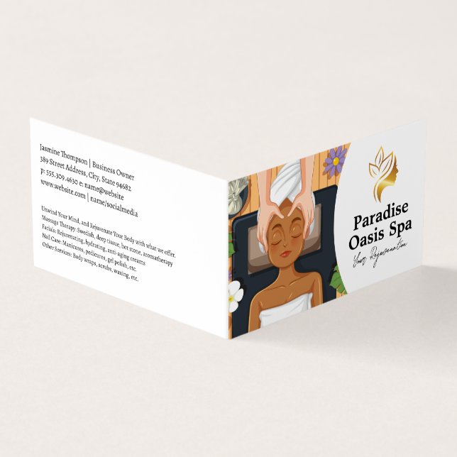 Cartão De Visita Woman Getting Spa Facial and Massage (Exterior)