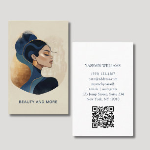 Cartão De Visita Woman Watercolor Salon QR Code