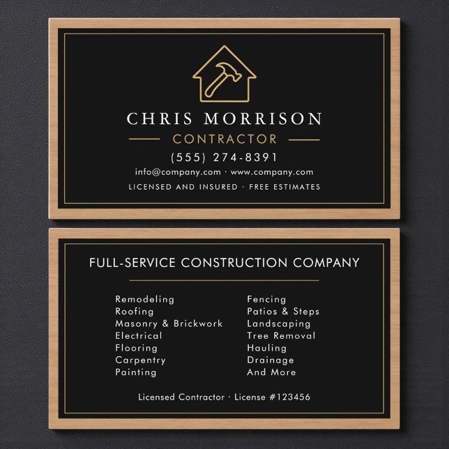 Cartão De Visita Wood Building Construction Business Card  (Criador carregado)