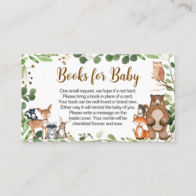 Cartão De Visita Woodland Baby Shower Books for Baby (Frente)