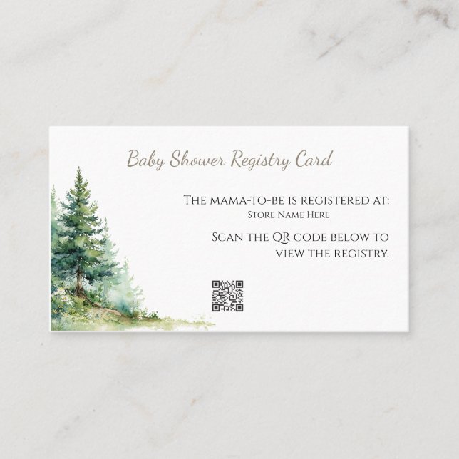Cartão De Visita Woodland Baby Shower • Registry Card (Frente)
