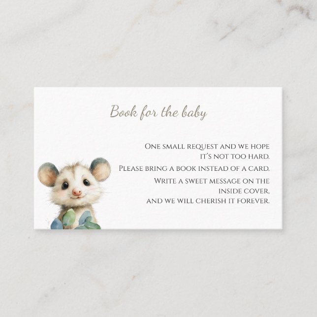 Cartão De Visita Woodland Opossum Baby Shower • Books for Baby Card (Frente)